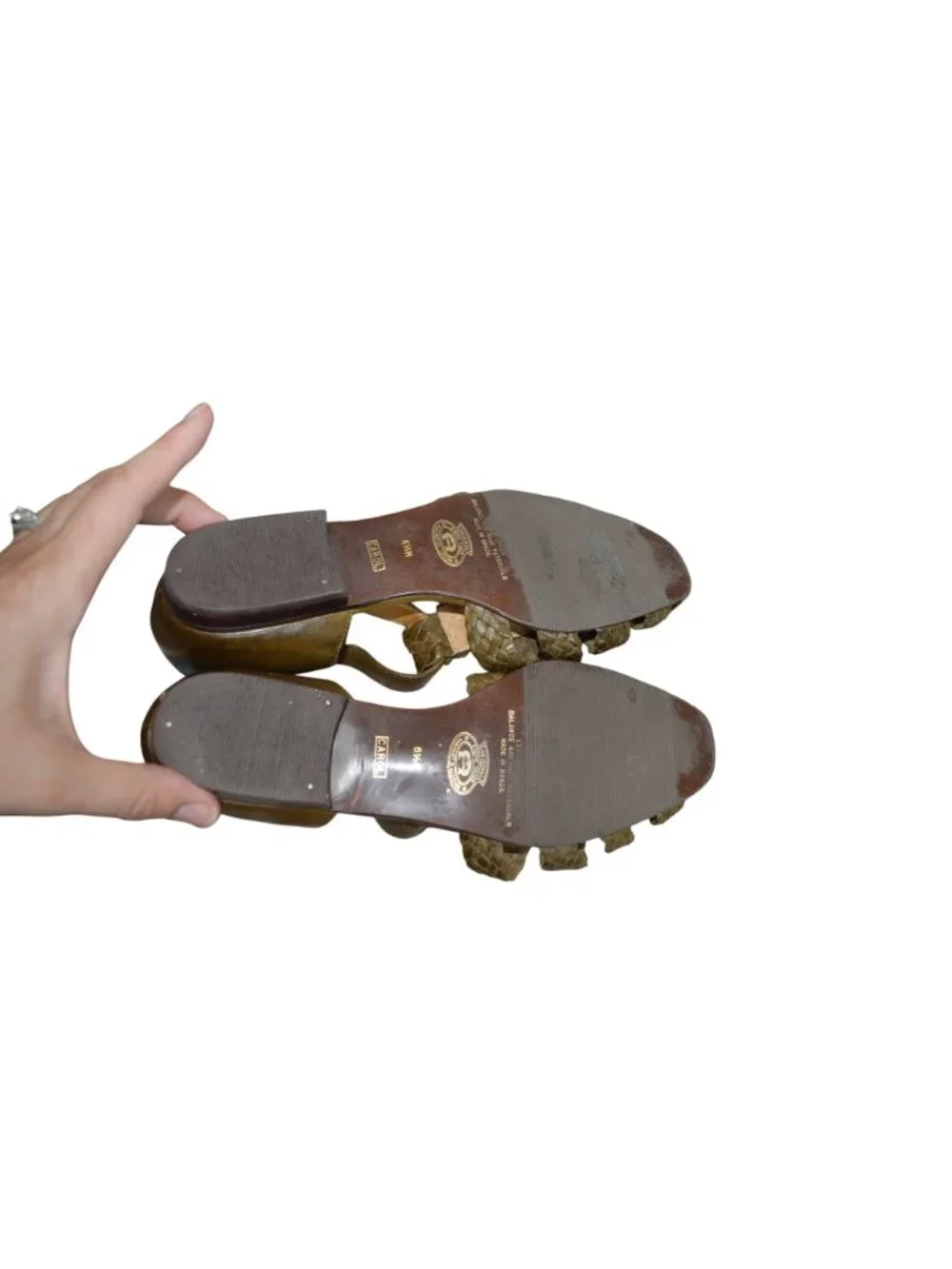 Vintage 80s Etienne Aigner Carol Olive Leather Sandals Women's Size 6.5 Boho